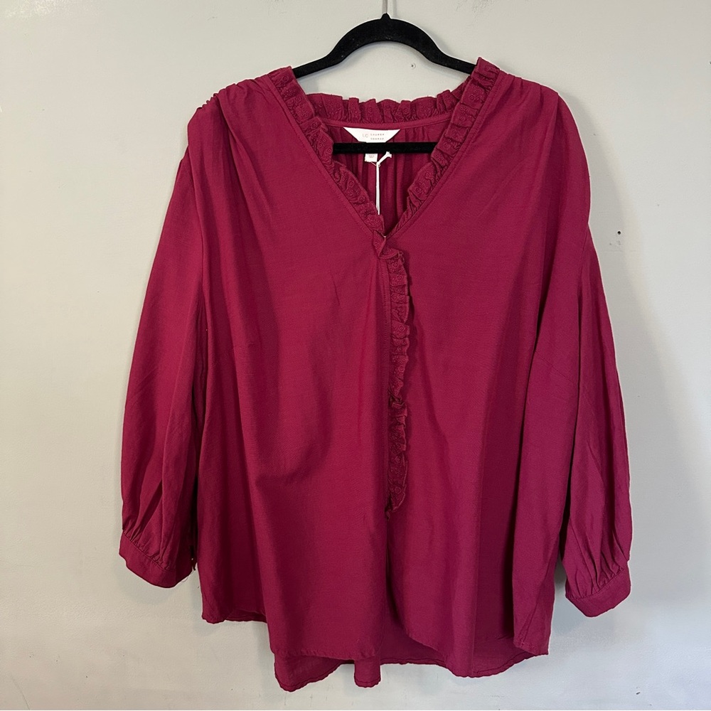 Kohls  LC Lauren Conrad Ruffle Blouse NEW 3X Wine Chalet - Picture 2 of 8